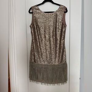 Lucy Paris Gold Sequin Fringe Mini Dress.Lined. EUC. Size L